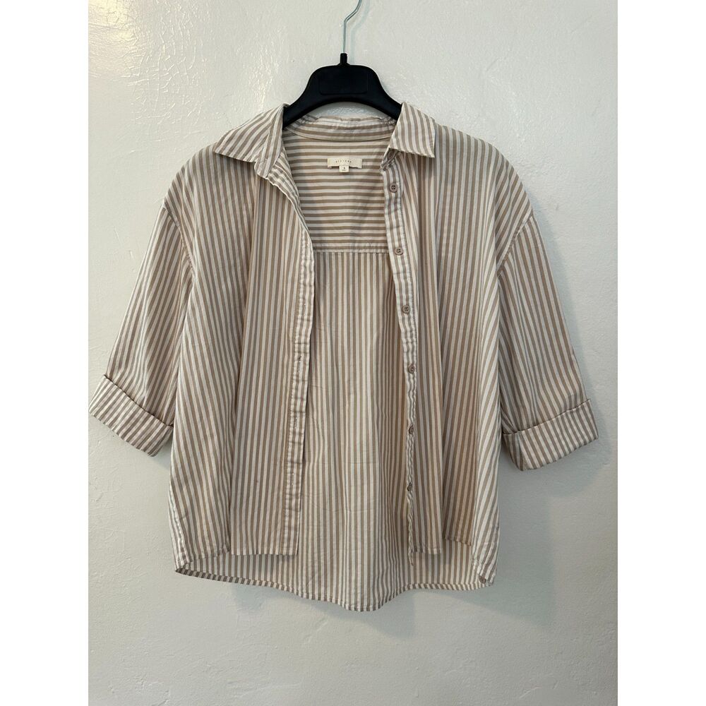 All Row Women's Beige and White Striped Button Up Size S